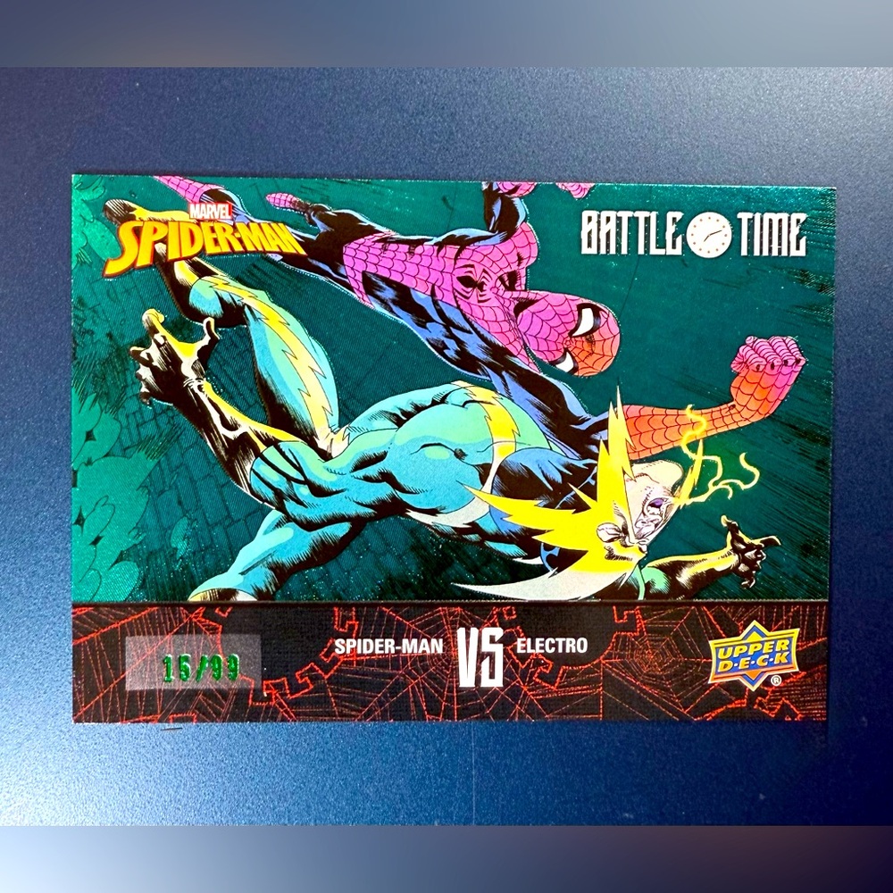 2024 UD Marvel Spider-Man Green Foil /99 Battle Time Spider-Man vs Vulture